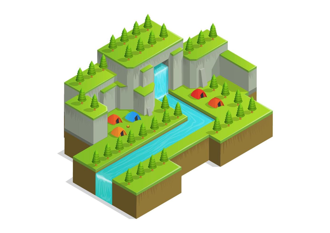 isometric mountain with waterfall vector