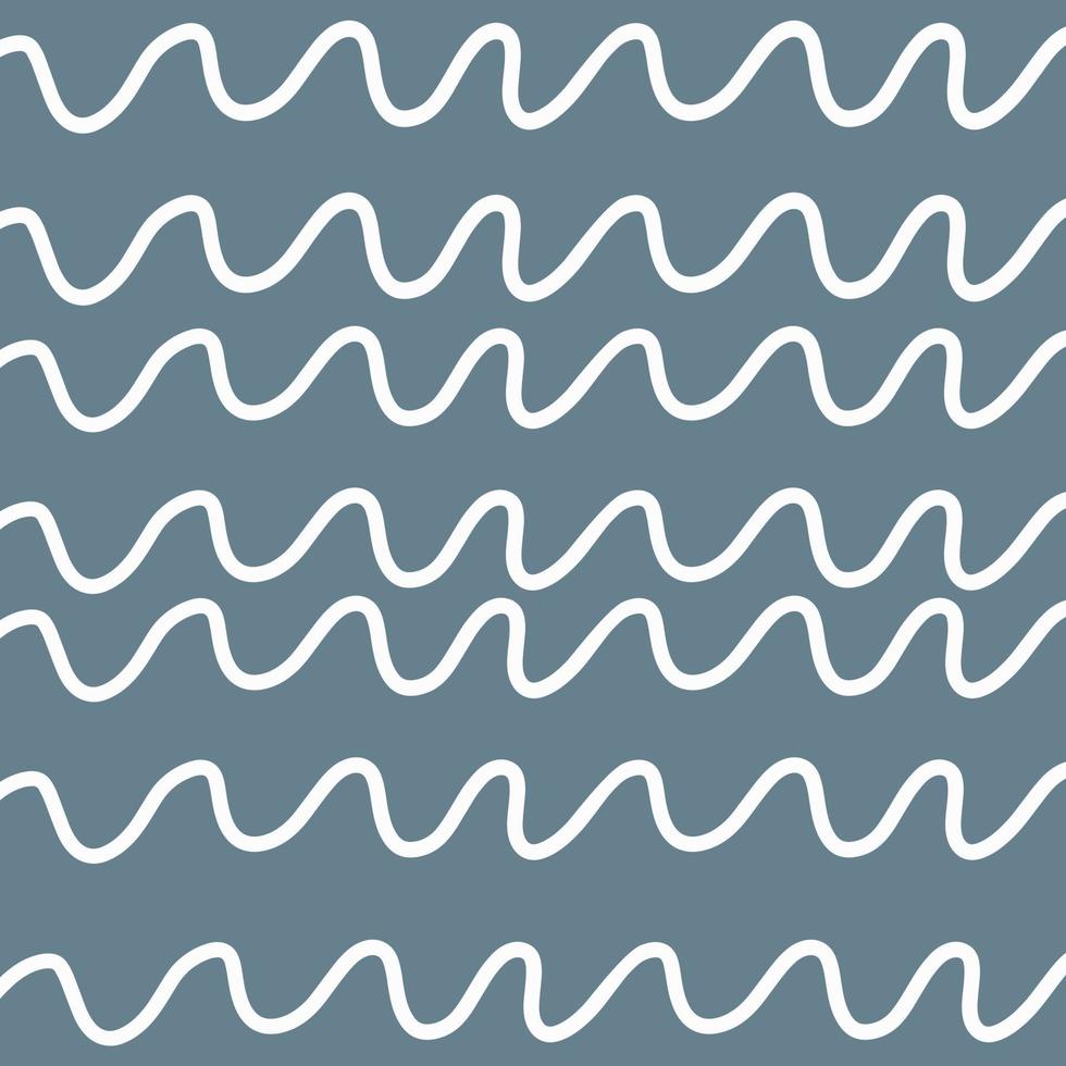Abstract hand drawing in childish style. Seamless vector pattern of white wavy lines on a gray background.
