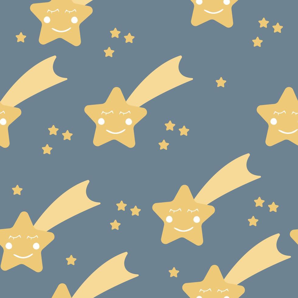 Shooting stars seamless pattern with cute face vector