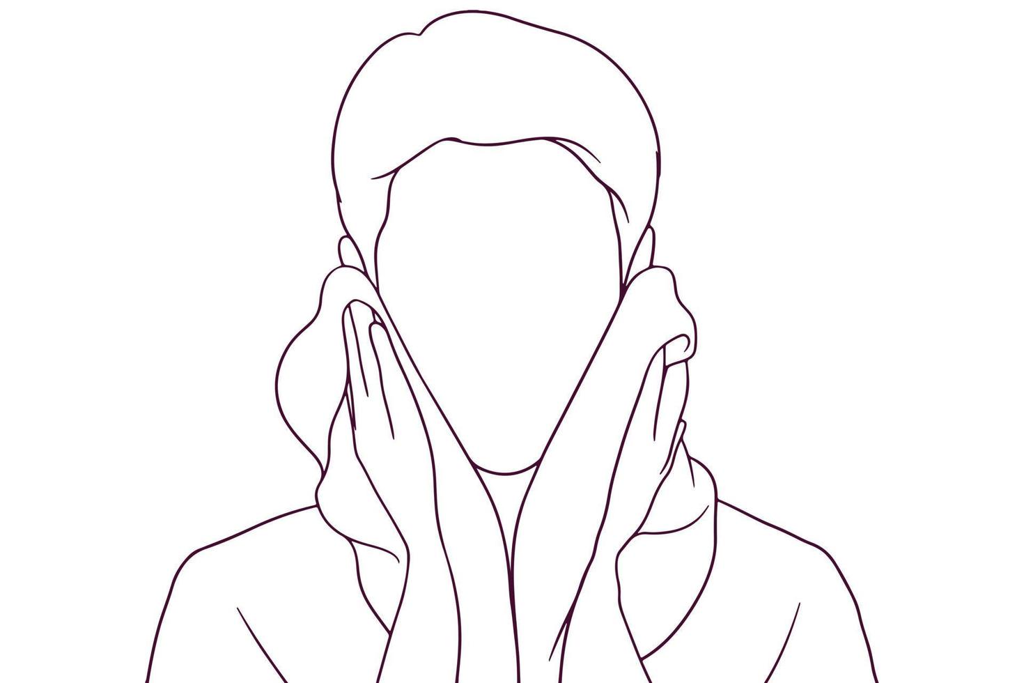 young man drying his face with a towel hand drawn style vector illustration