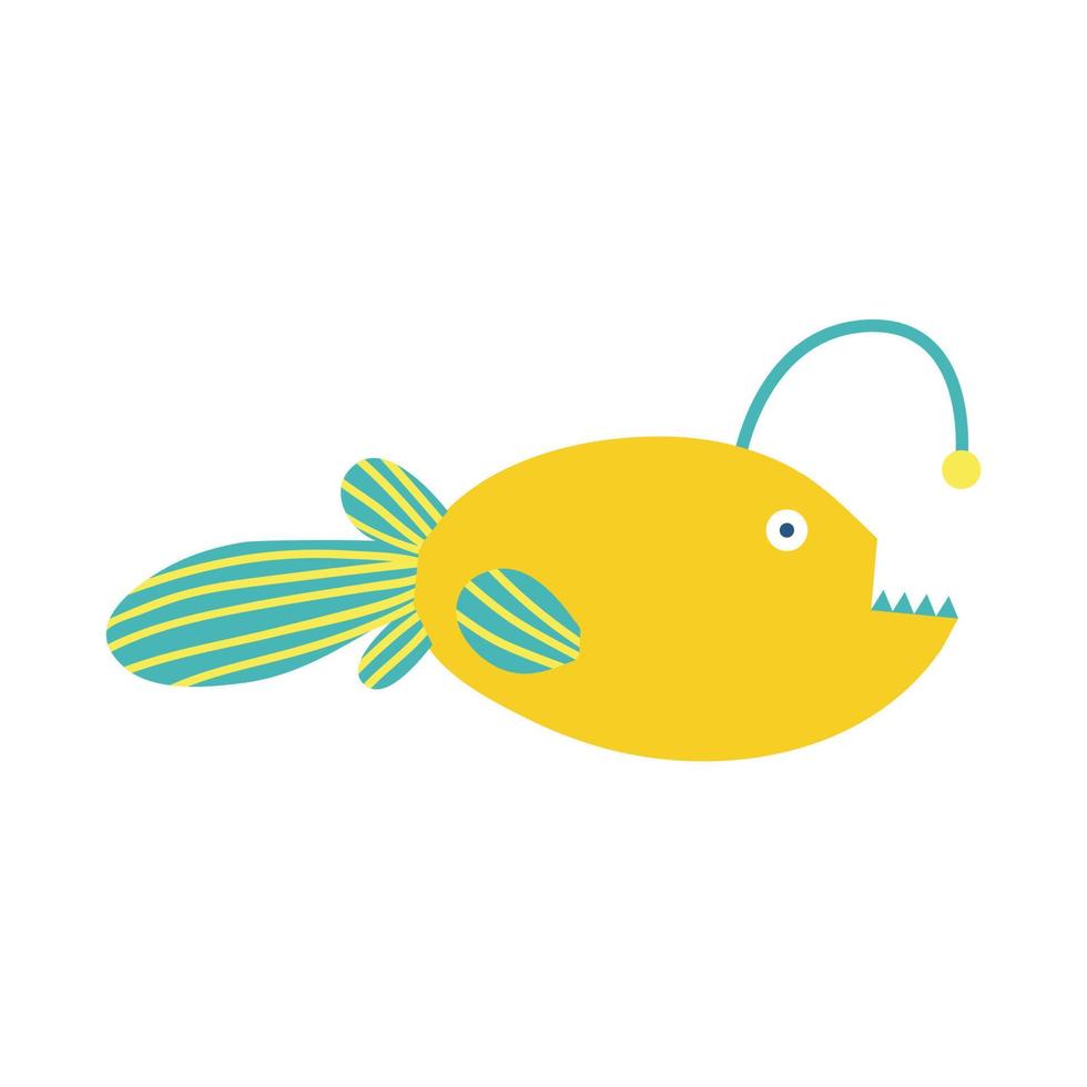 Anglerfish vector cartoon illustration. Hand drawn angry-looking deep sea anglerfish.