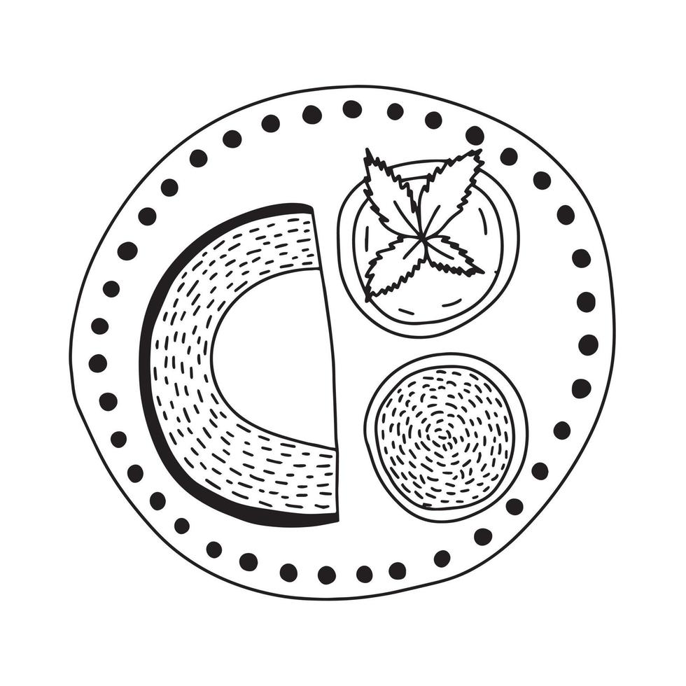 Thai pumpkin custard with coconut cream top view vector sketch