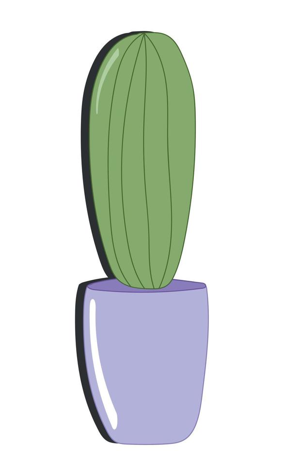 ilustración de garabatos vectoriales. cactus verde en maceta púrpura aislado sobre fondo blanco. estilo plano de dibujos animados. para decoración, pegatinas. vector