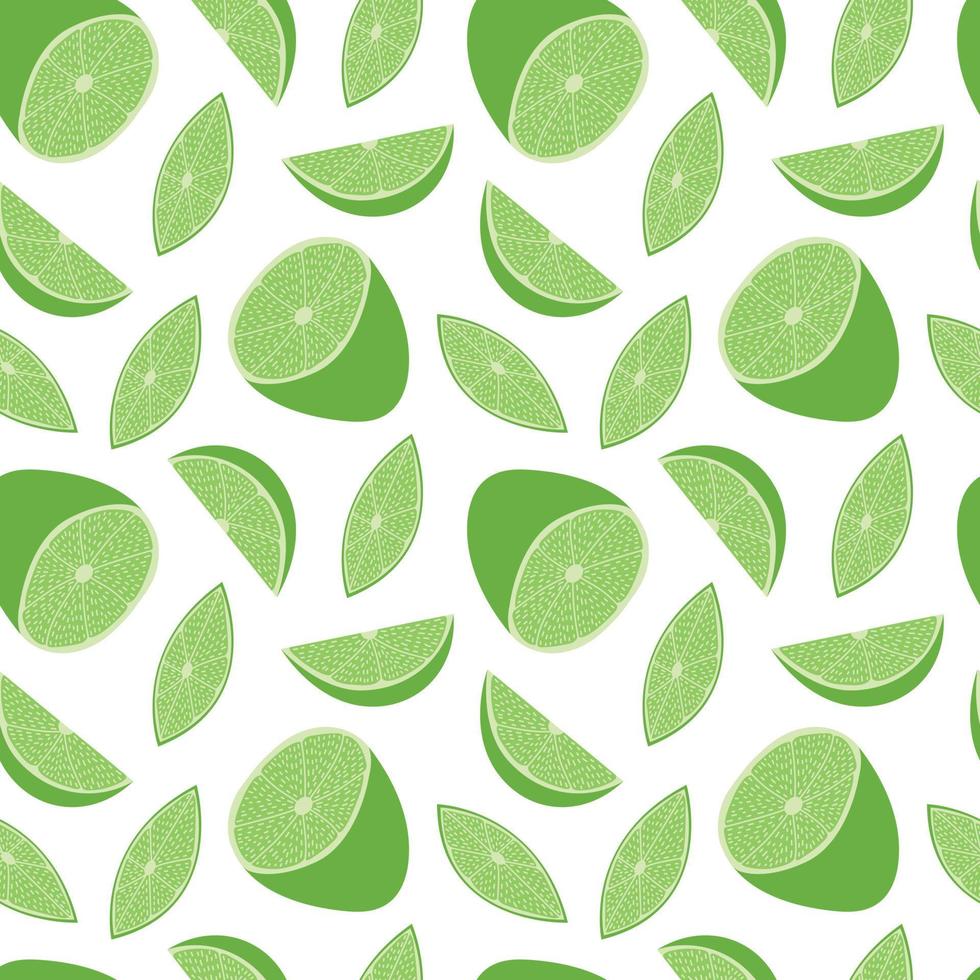 Lime slices vector seamless pattern. Flate green limes on white background