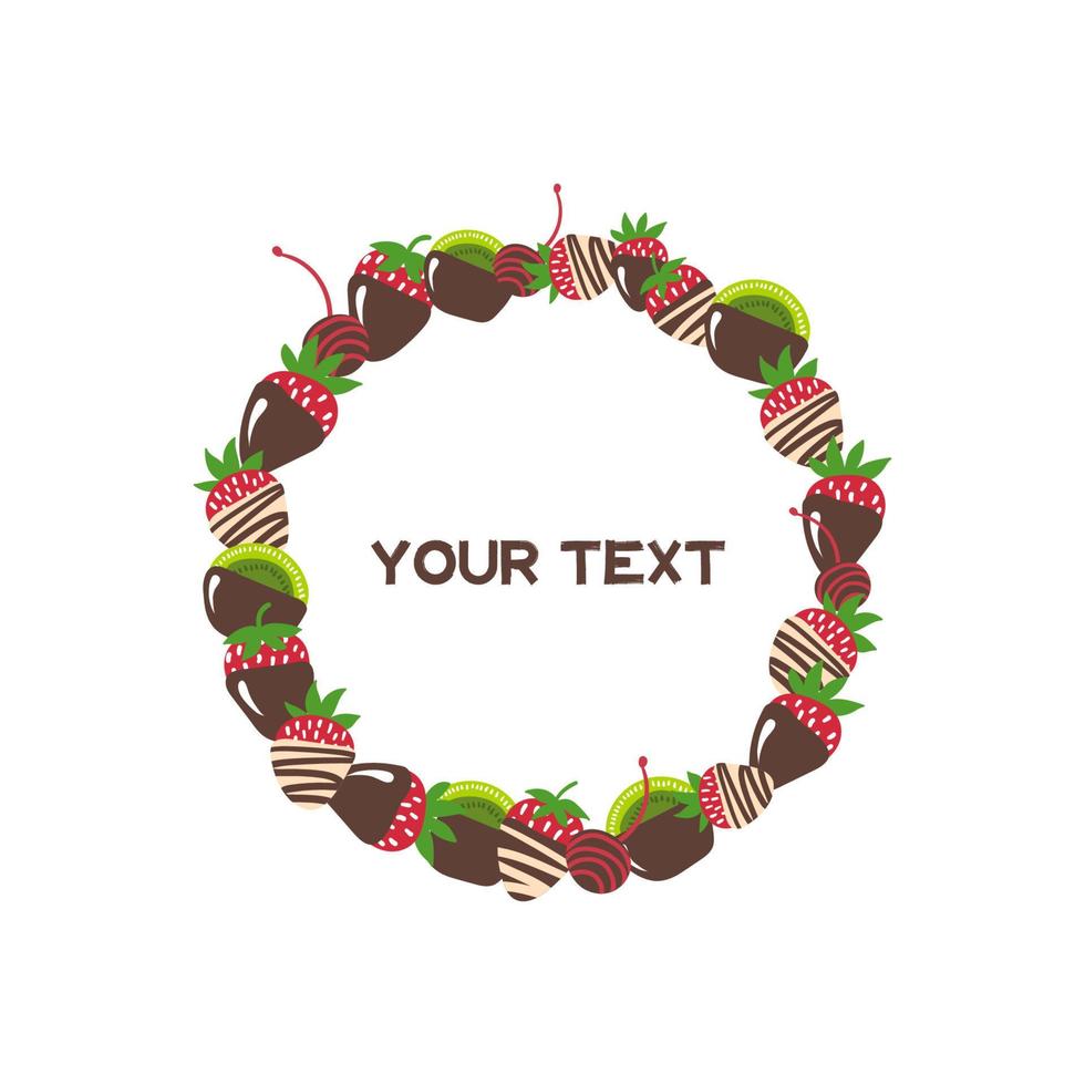 Sweets frame. Vector strawberries frame. Strawberry in chocolate vector frame. Tasty dessert. Menu. Decoration.