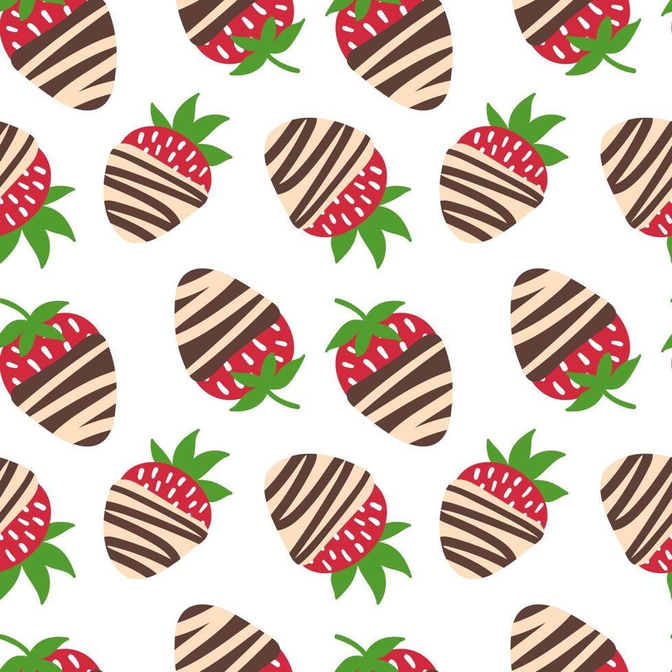 Vector strawberry in chocolate seamless pattern. Cartoon strawberry in  chocolate. sweet desert. Design for wrapping paper, textile, valentine's  day decoration.