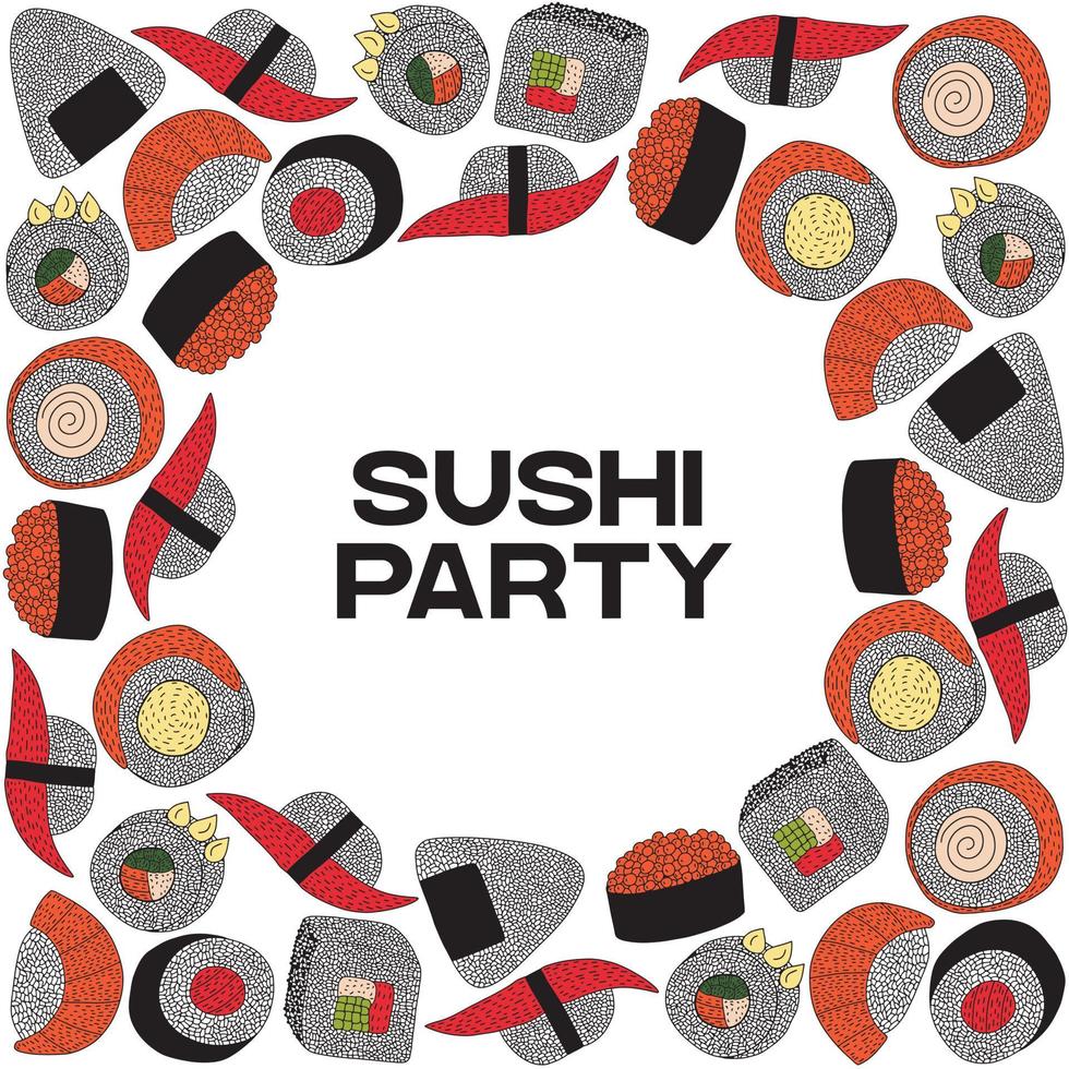sushi vectorial y marco de rollos para el menú. marco de comida tradicional asiática vector