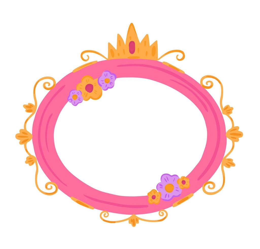 Circle princess mirrow with crown and flowers vector