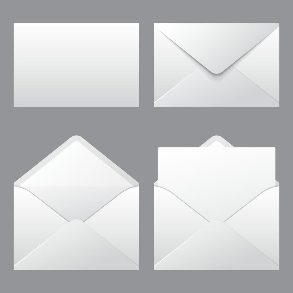 Set of realistic envelopes mockup. Realistic envelopes in different positions. Folded and unfolded envelope mockup. Vector illustration