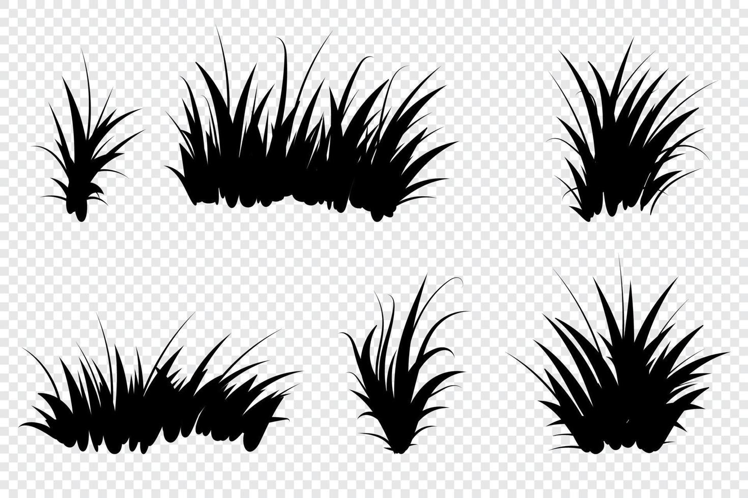 Set of black grass. Grass bushes of different shapes. Hand drawn grass. Grass silhouettes. Vector illustration