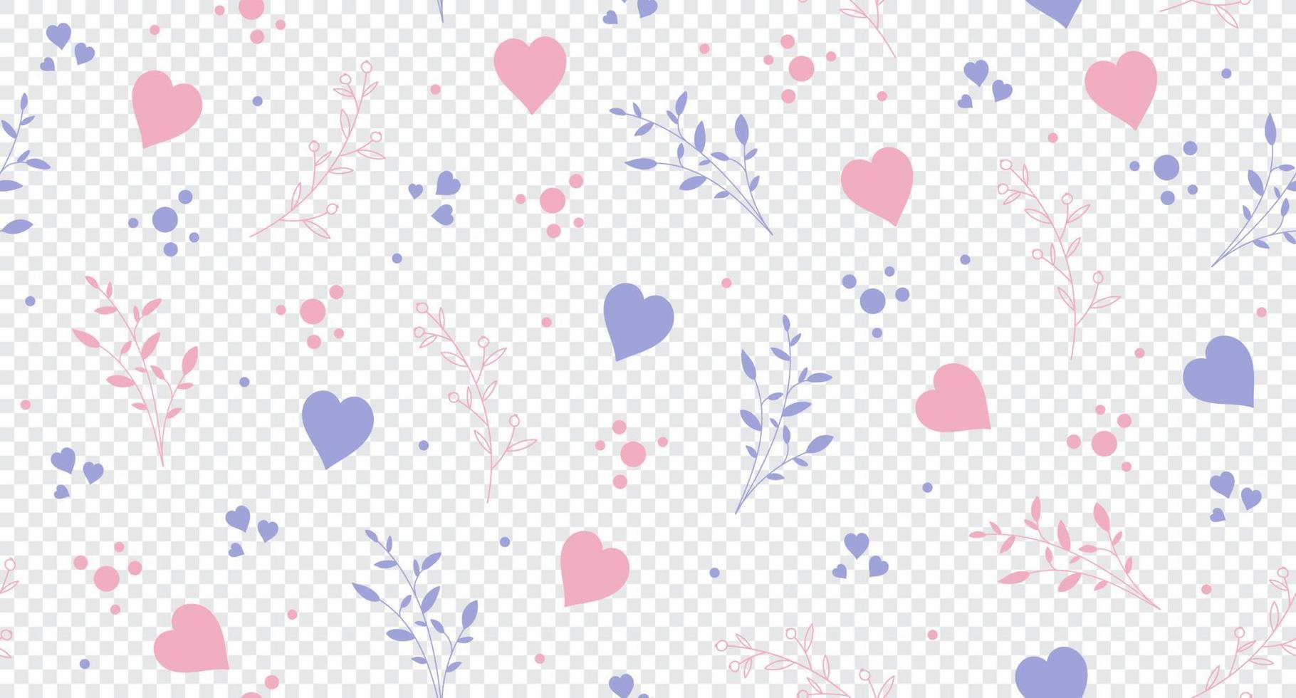 Seamless pattern with hearts and leaves. Sweet floral and tiny hearts seamless pattern. Vector illustration