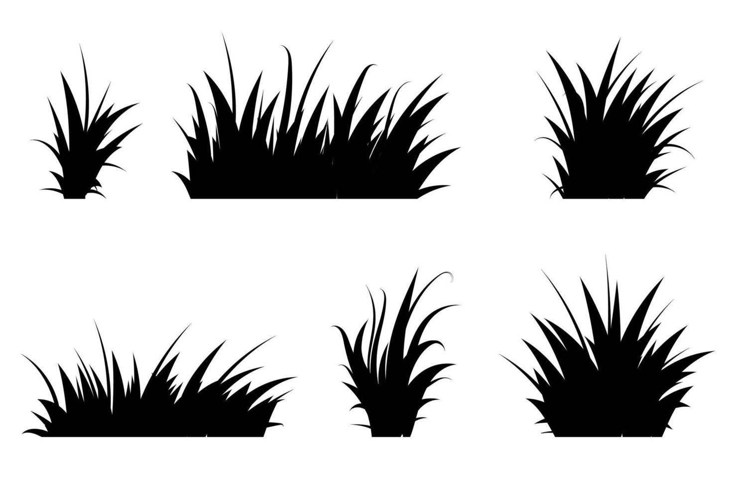 Set of black grass. Grass bushes of different shapes. Hand drawn grass. Grass silhouettes. Vector illustration