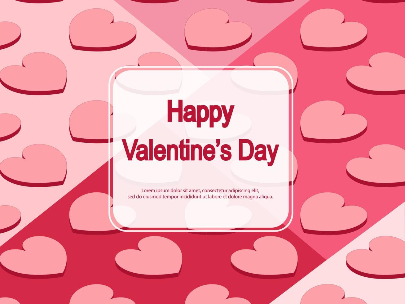 Valentine's day concept background. isometric pink hearts with frame. Sale banner or greeting card. Flat design vector illustration