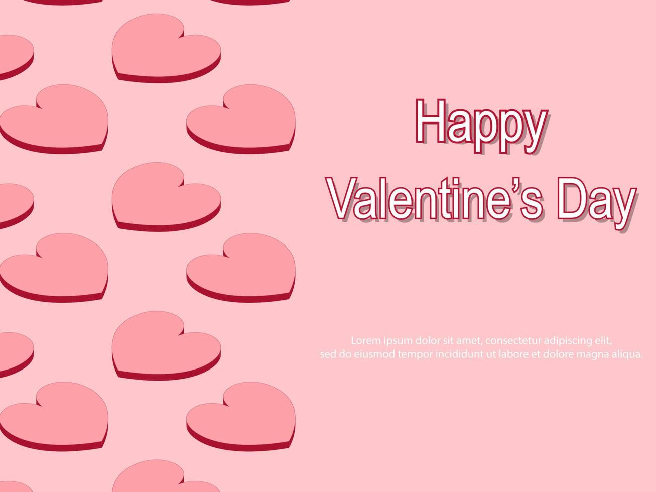 Valentine's day concept background. isometric pink hearts with frame. Sale banner or greeting card. Flat design vector illustration