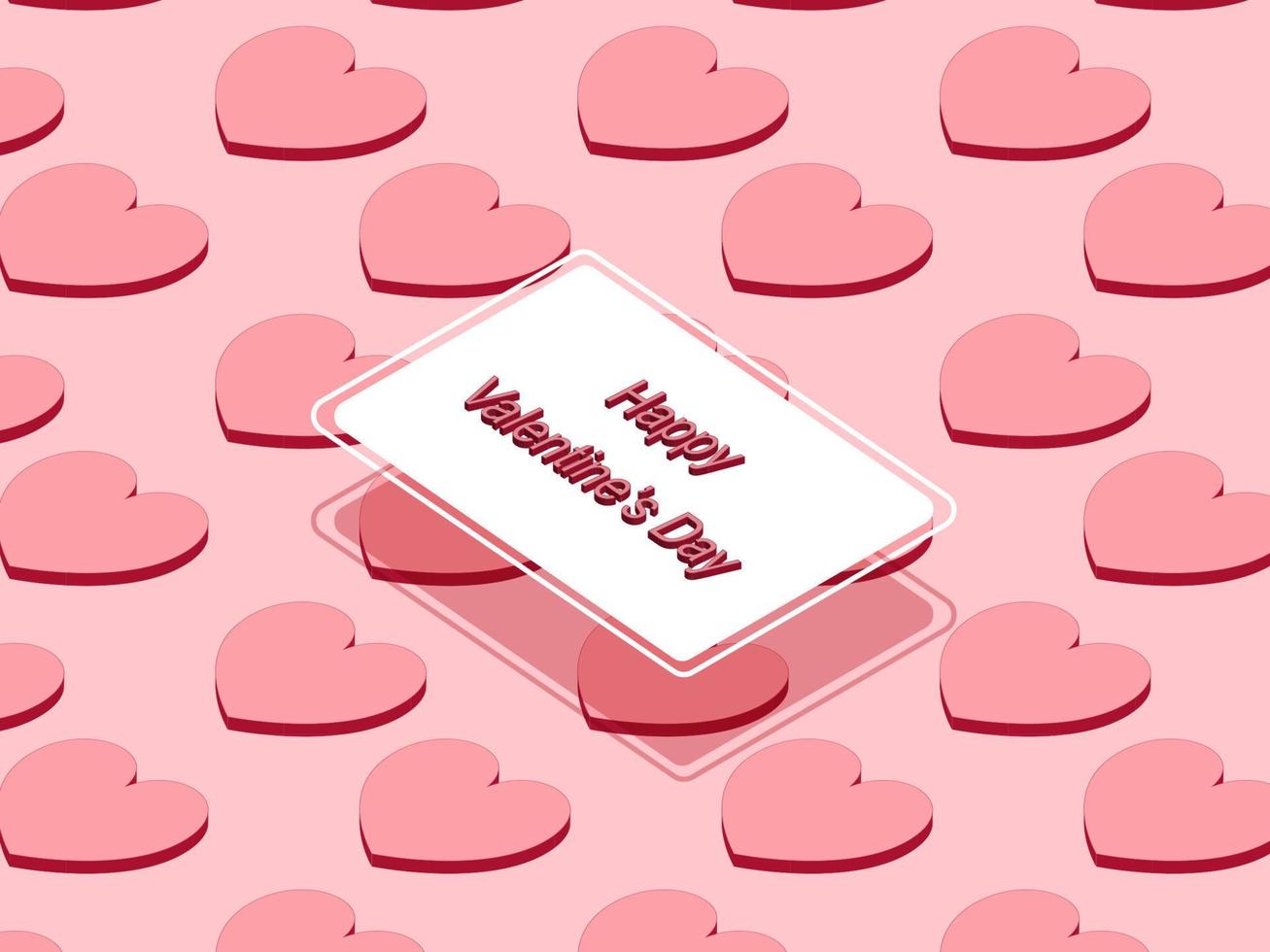 Valentine's day concept background. isometric pink hearts with frame. Sale banner or greeting card. Flat design vector illustration