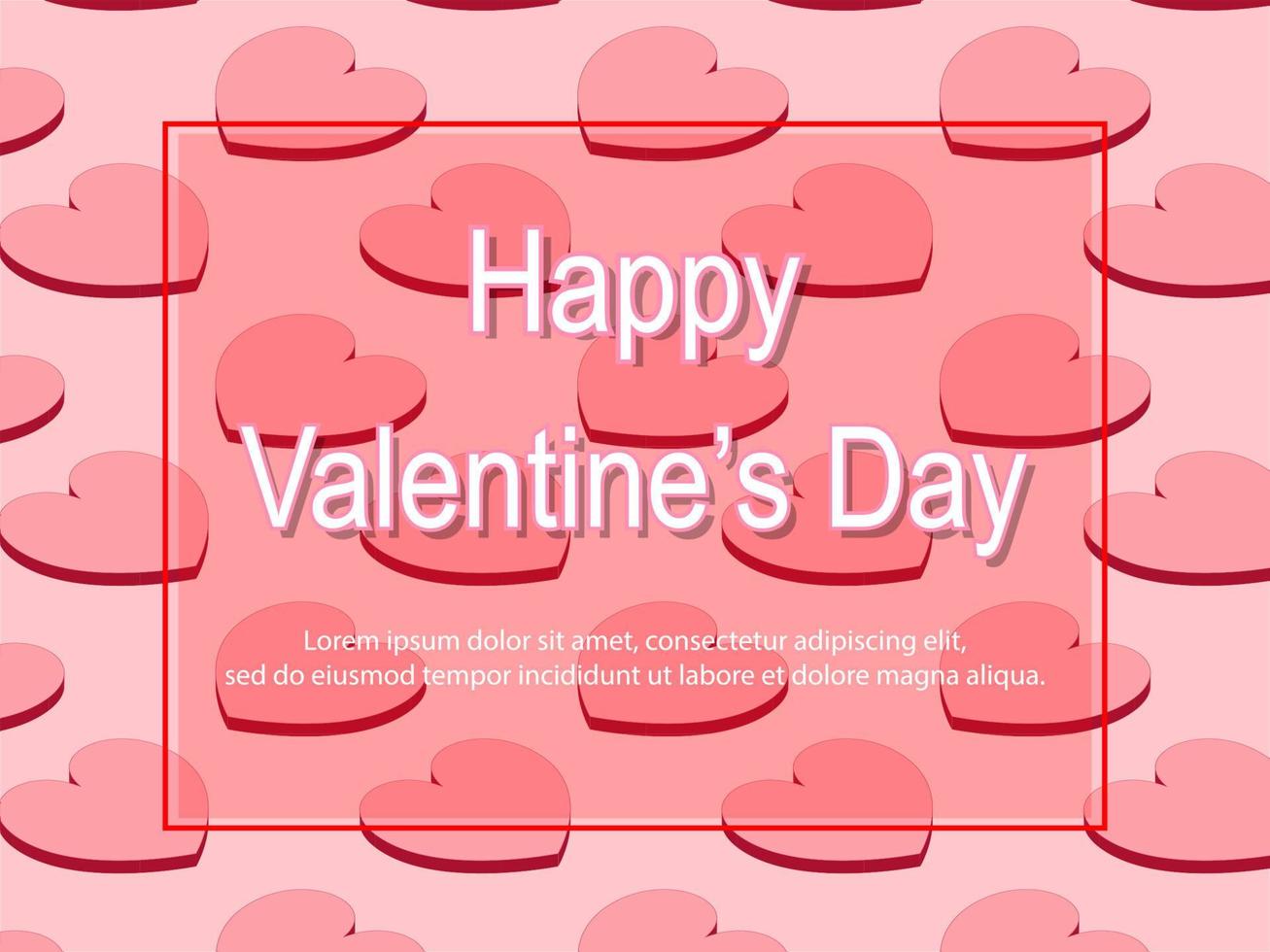 Valentine's day concept background. isometric pink hearts with frame. Sale banner or greeting card. Flat design vector illustration