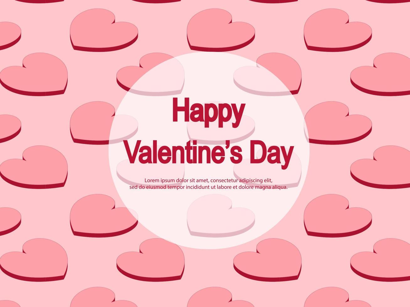 Valentine's day concept background. isometric pink hearts with frame. Sale banner or greeting card. Flat design vector illustration