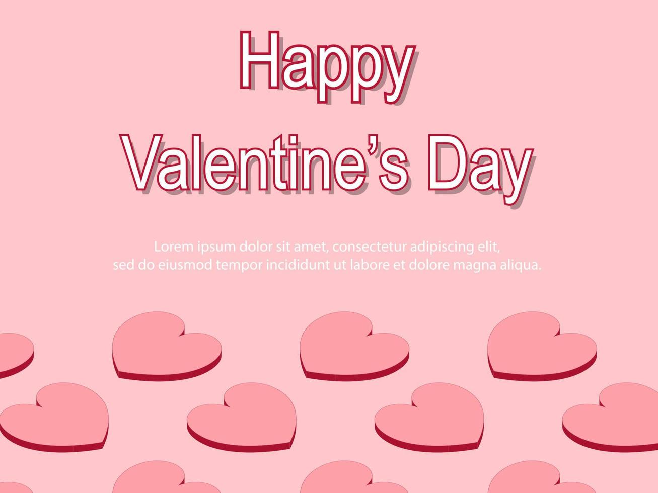 Valentine's day concept background. isometric pink hearts with frame. Sale banner or greeting card. Flat design vector illustration