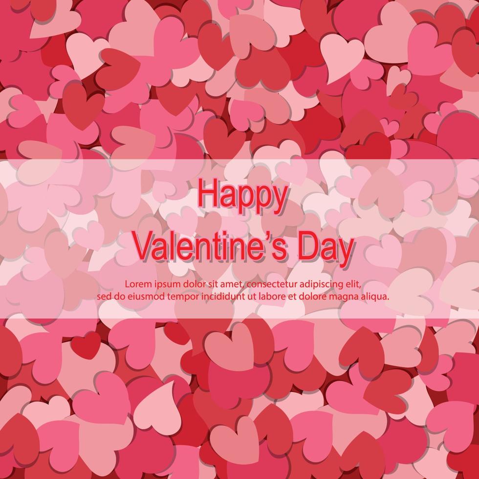 Valentine's day concept background. red and pink paper hearts with white rectangle frame. Sale banner or greeting card. Flat design vector illustration