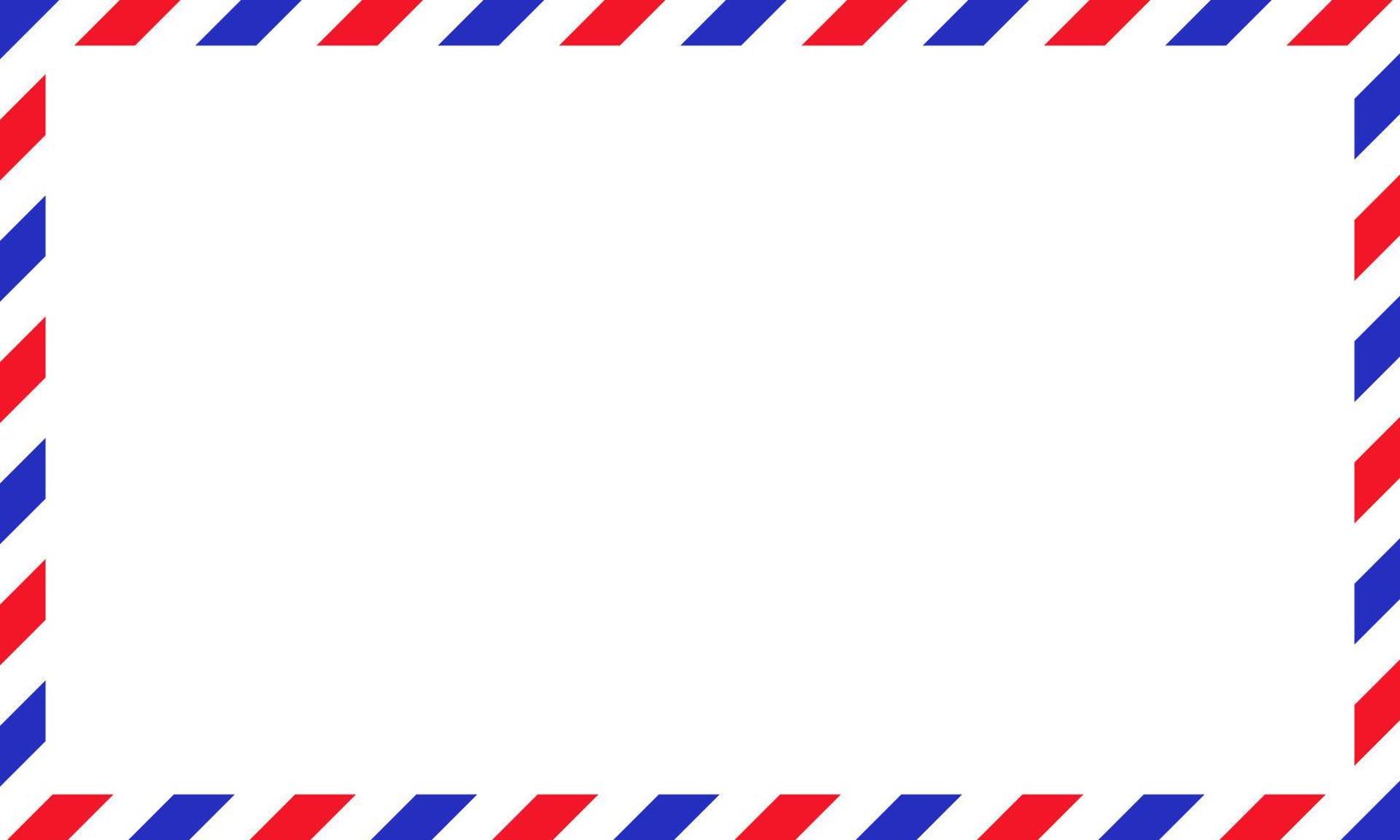 Air mail letter. Post stamp. Airmail frame postcard. Blue red stripes pattern. Mockup template envelope. Vector illustration