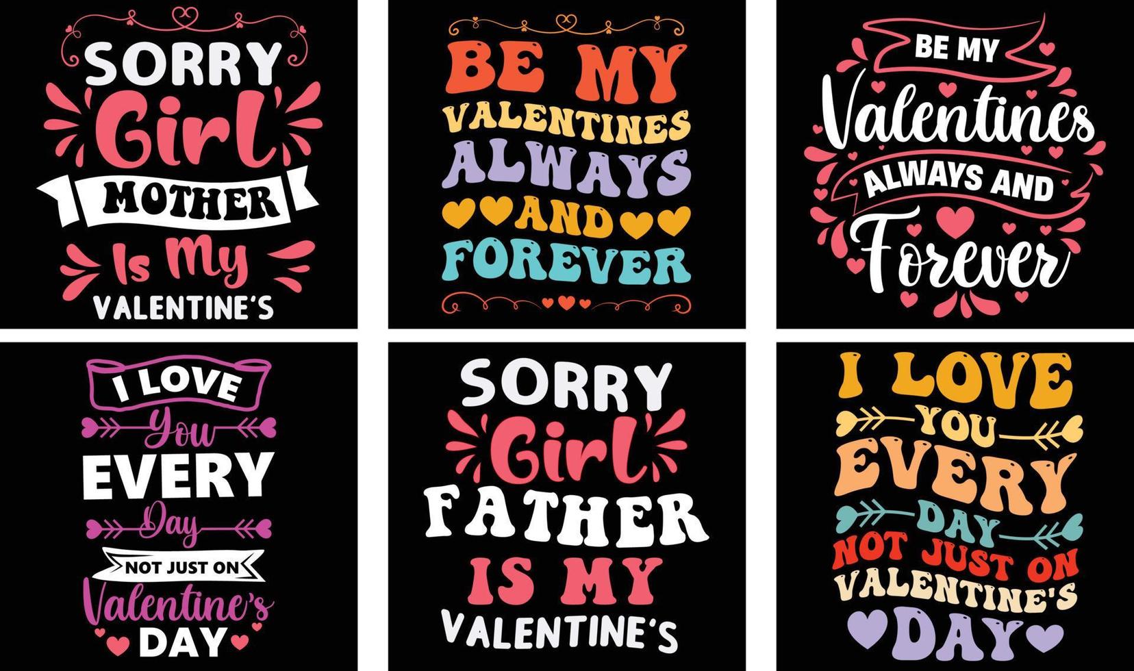 Valentine's day T-shirt Design Bundle. Valentine's day Vector Graphics. Valentine's day Typography t shirt design