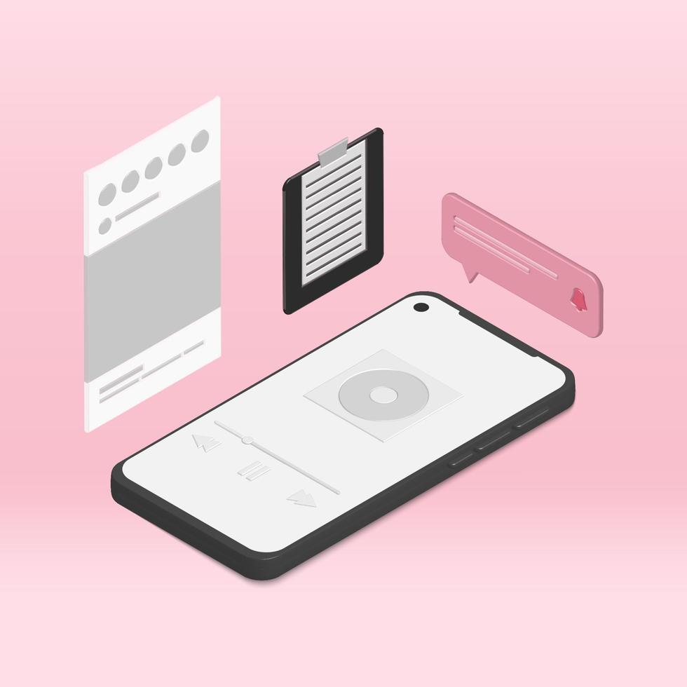 3D isometric vector smartphone multitasking illustration