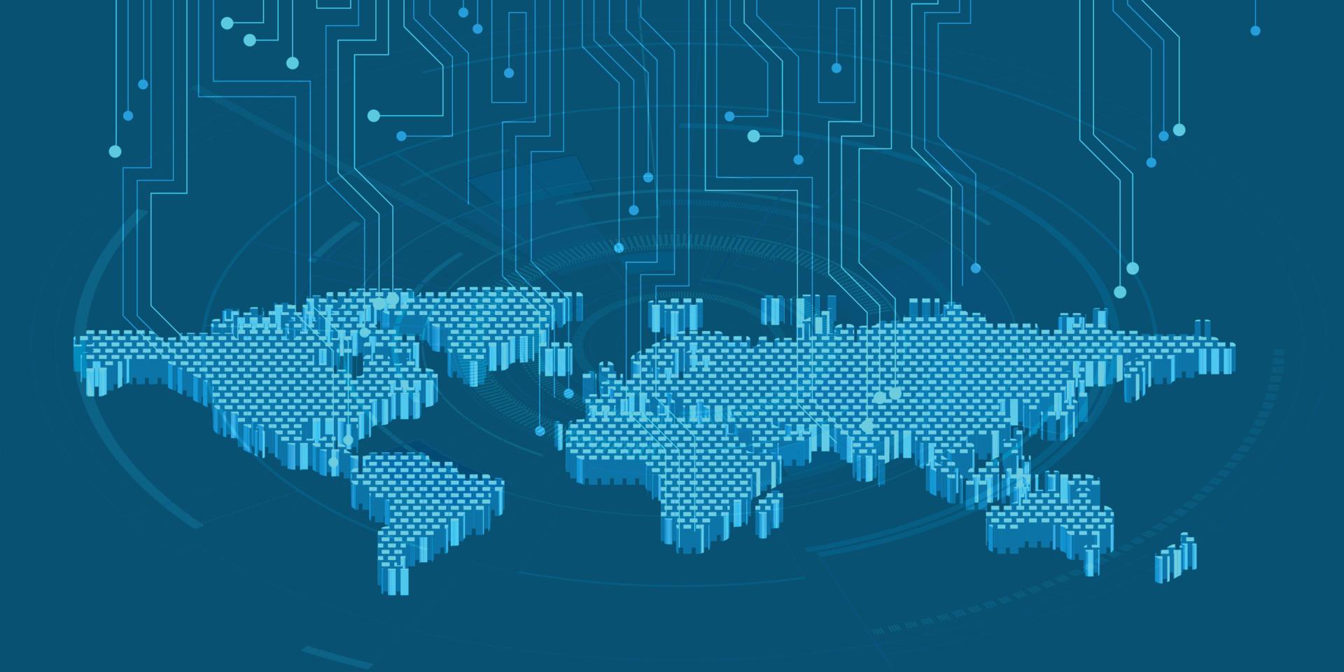 World map isometric. wireframe composition. vector