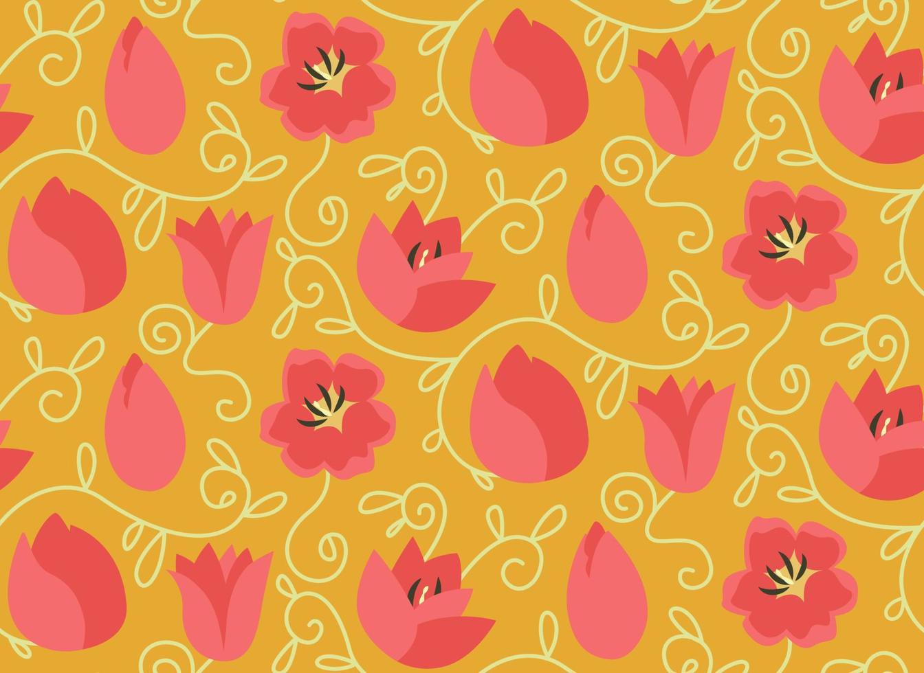 Seamless pattern with tulip heads. Beautiful nature texture in flat style. vector