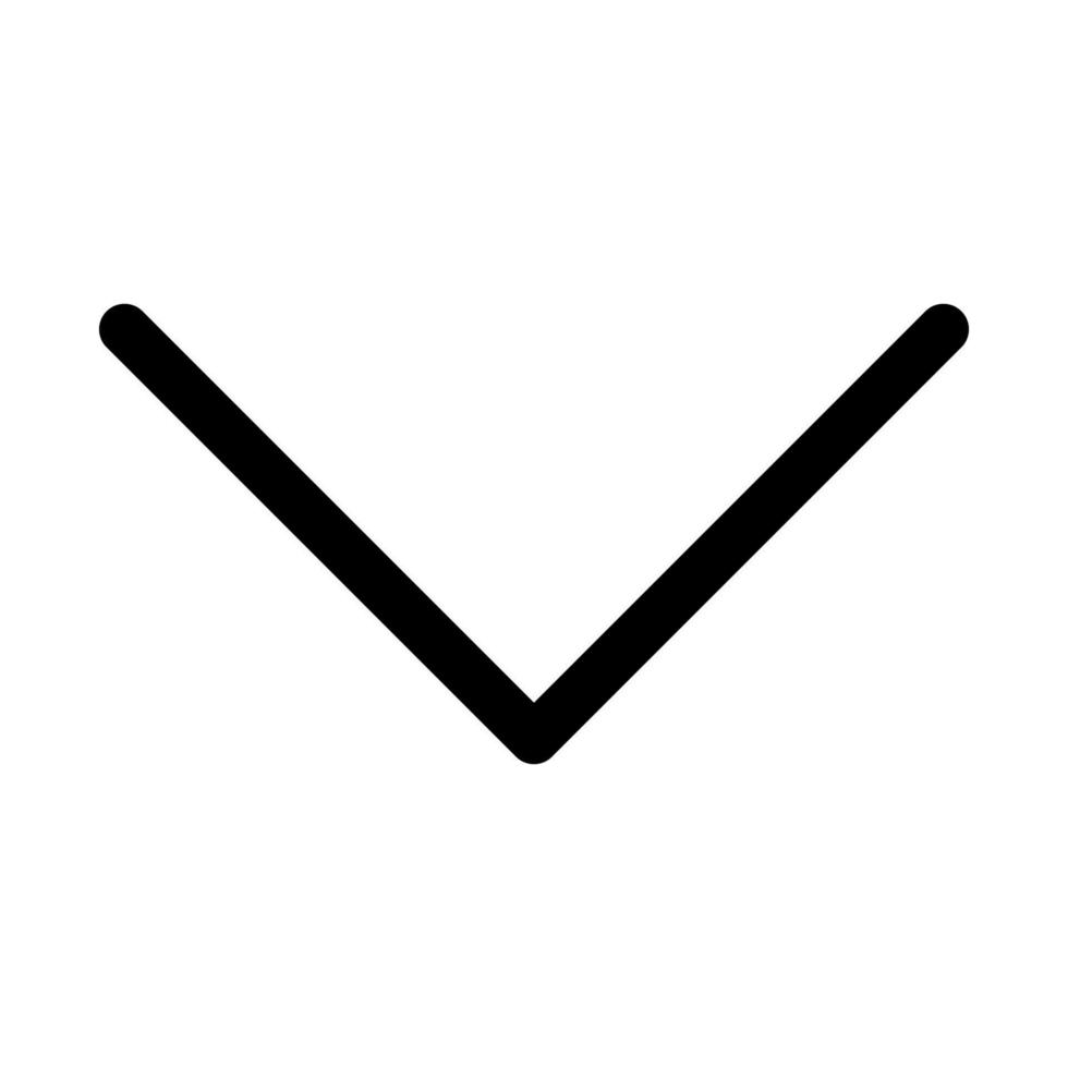 Chevron down icon line isolated on white background. Black flat thin icon on modern outline style. Linear symbol and editable stroke. Simple and pixel perfect stroke vector illustration.
