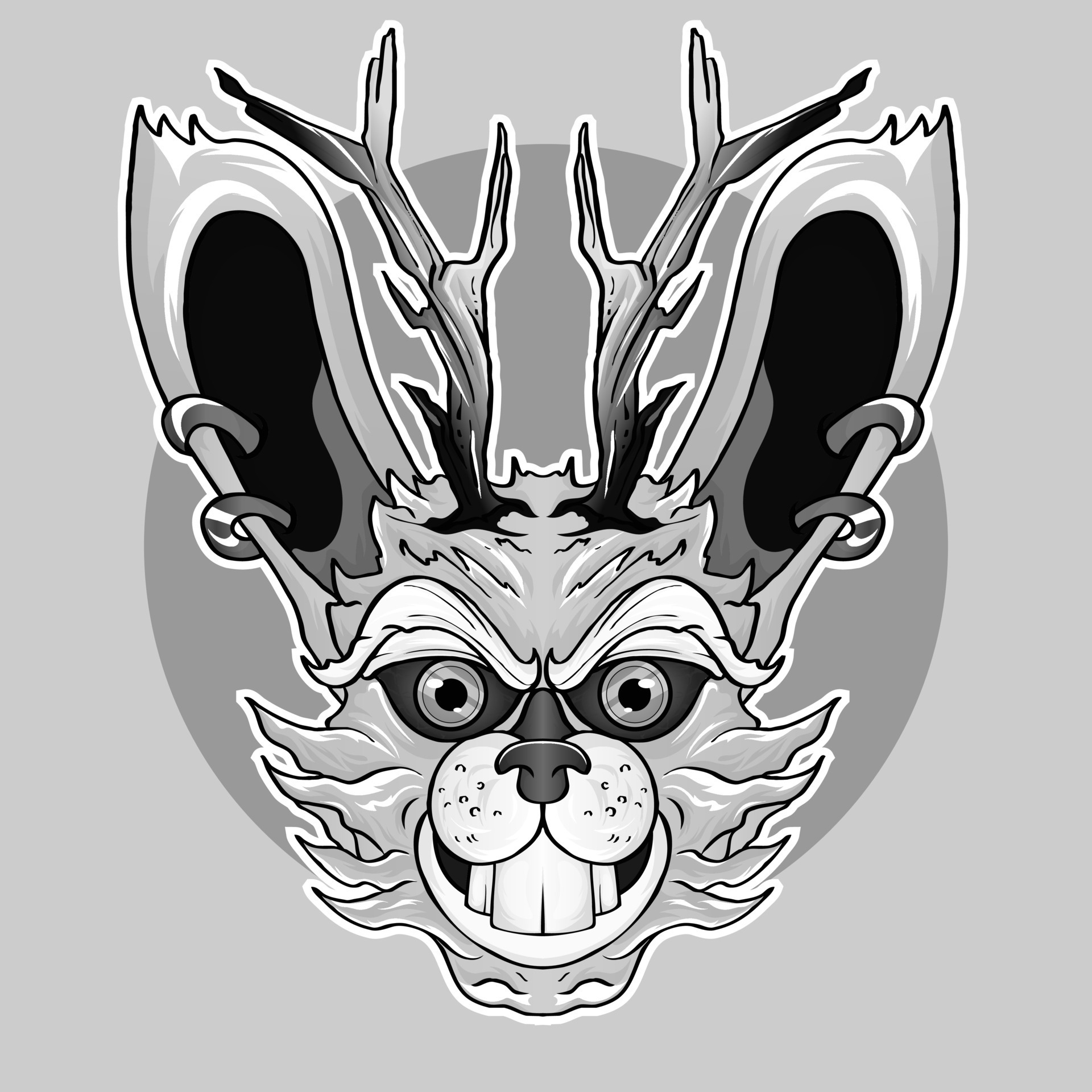 Rabbit Horn Fantasy Head Illustration. Fantasy domestic rabbits