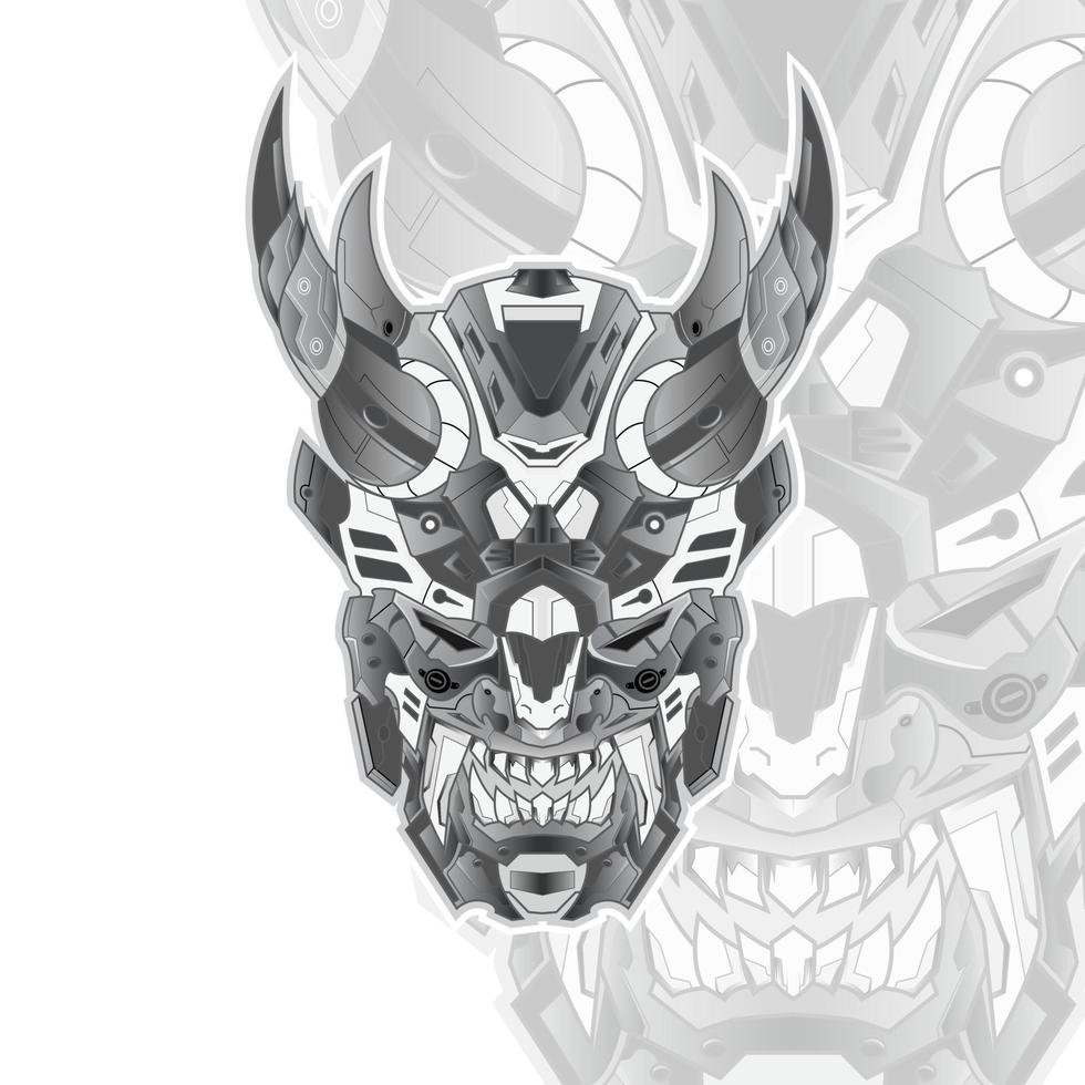 mecha Cyberpunk japanese oni mask vector stock illustration with face in Isolated background head robot mascot. esport logo design