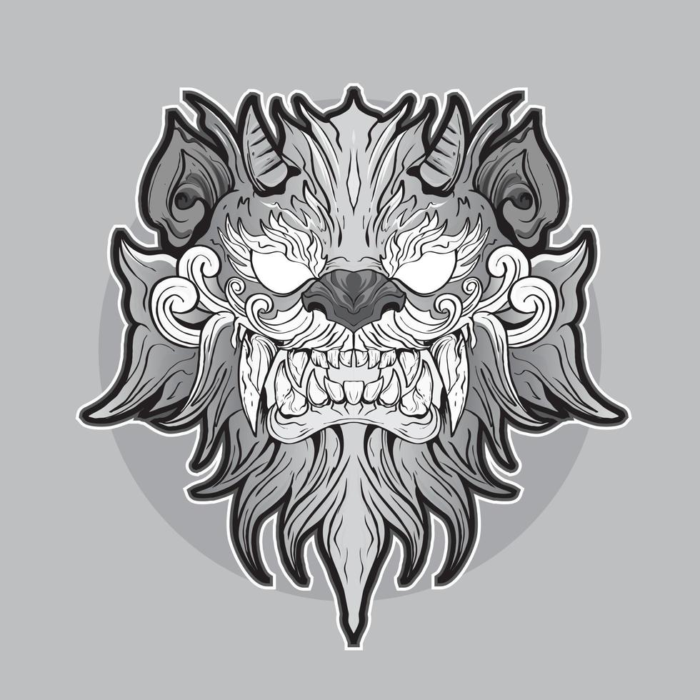 Chinese East Asian Lion tiger beast. the spirit heaven and matter earth. Graphic style Japanase vector