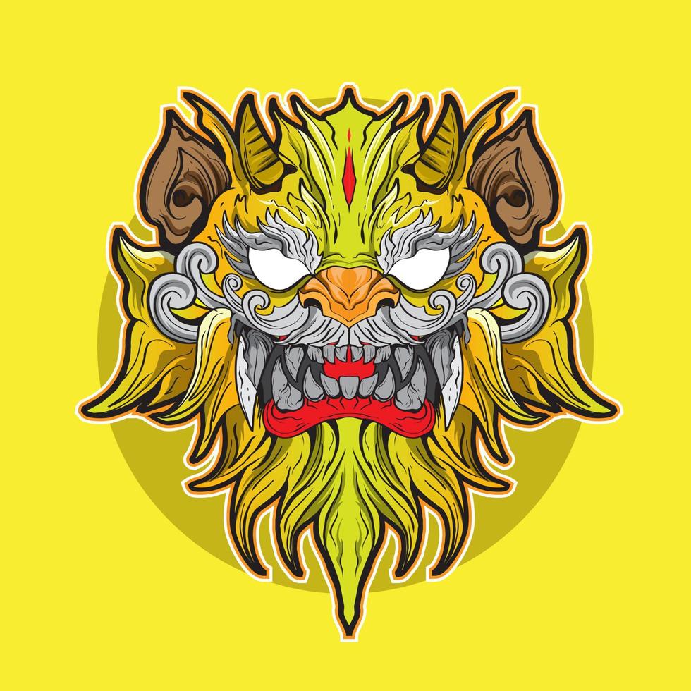 Chinese East Asian Lion tiger beast. the spirit heaven and matter earth. Graphic style Japanase vector