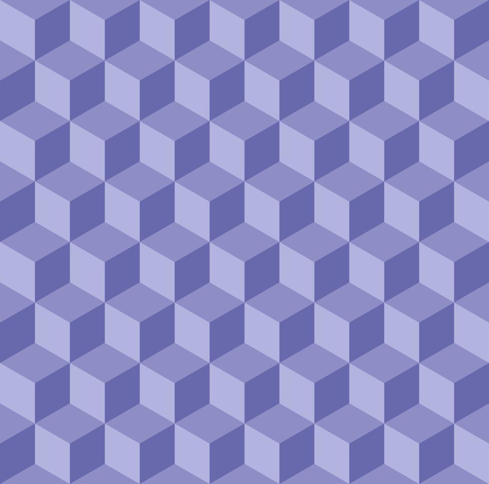 Seamless 3D cube shape pattern background. Color purple very peri. Design texture elements for banner, template, card, cover, poster, backdrop, tile, wall. Vector illustration.