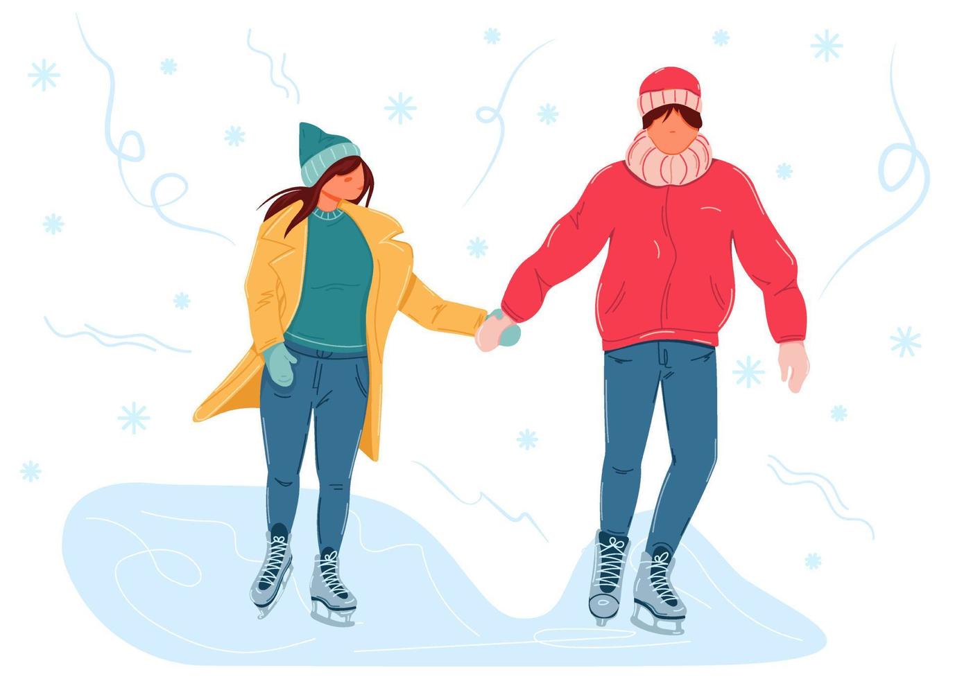 pareja patinar en la pista de hielo cogidos de la mano. Citas románticas en  invierno. ilustración de vector de actividad al aire libre de invierno  16895499 Vector en Vecteezy