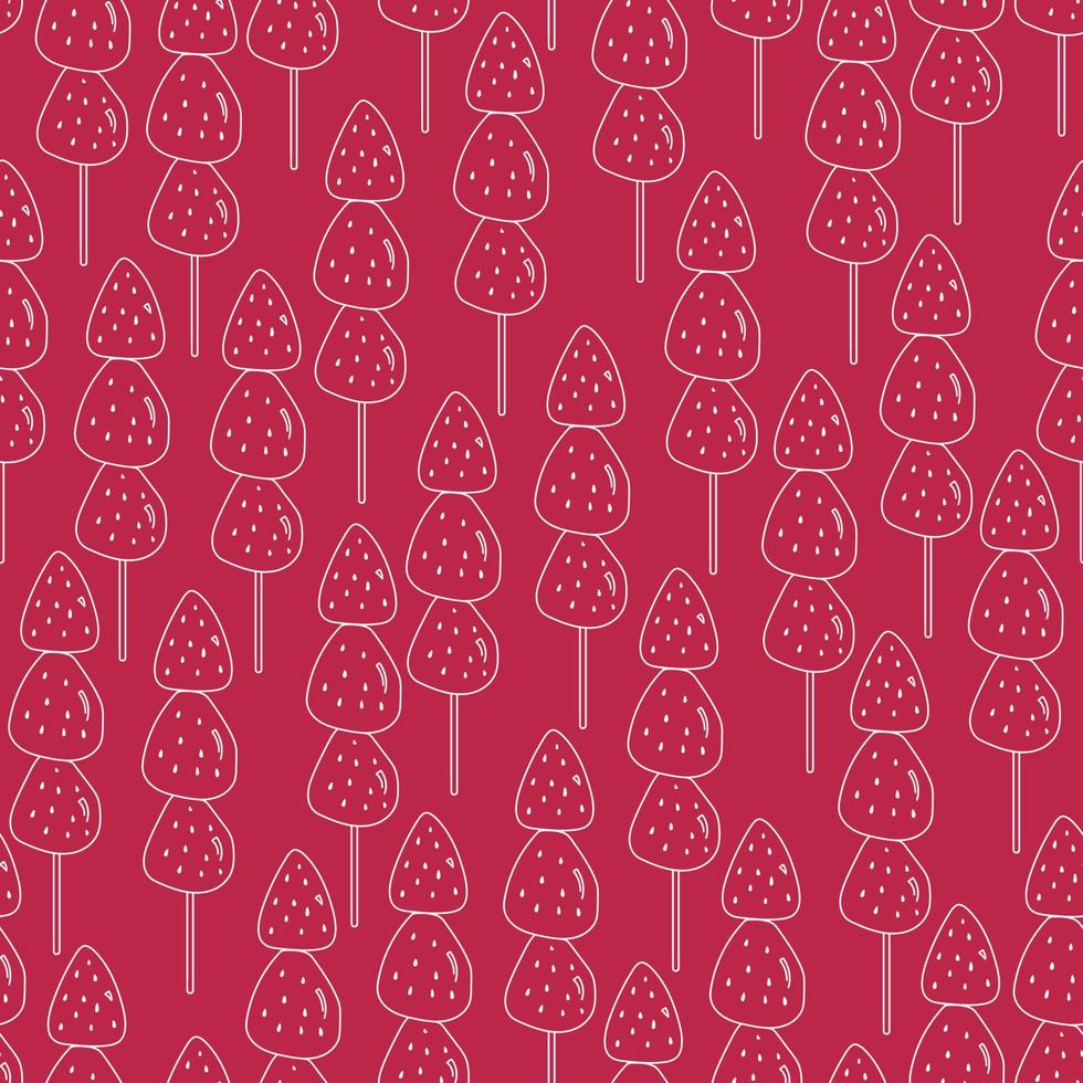 Seamless pattern with Korean strawberry tanhulu on Viva magenta background vector