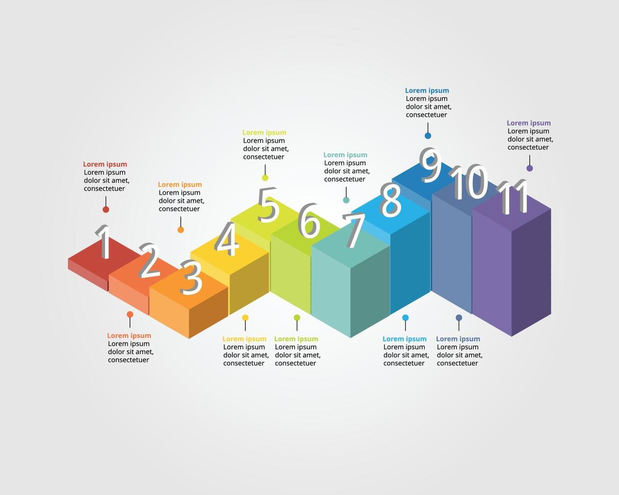 square graph chart template with number for infographic for presentation for 11 element vector