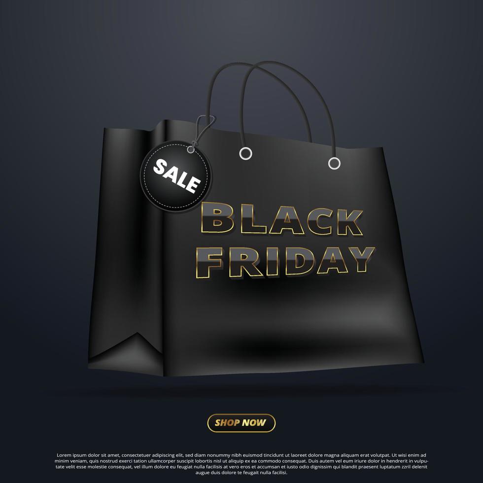 Black friday banner template design with realistic shopping bag vector