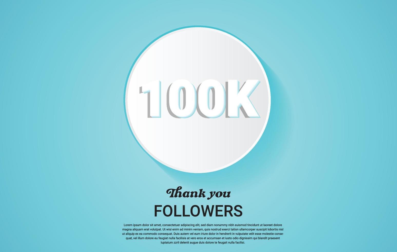 100k followers vector art with white button on sky blue background