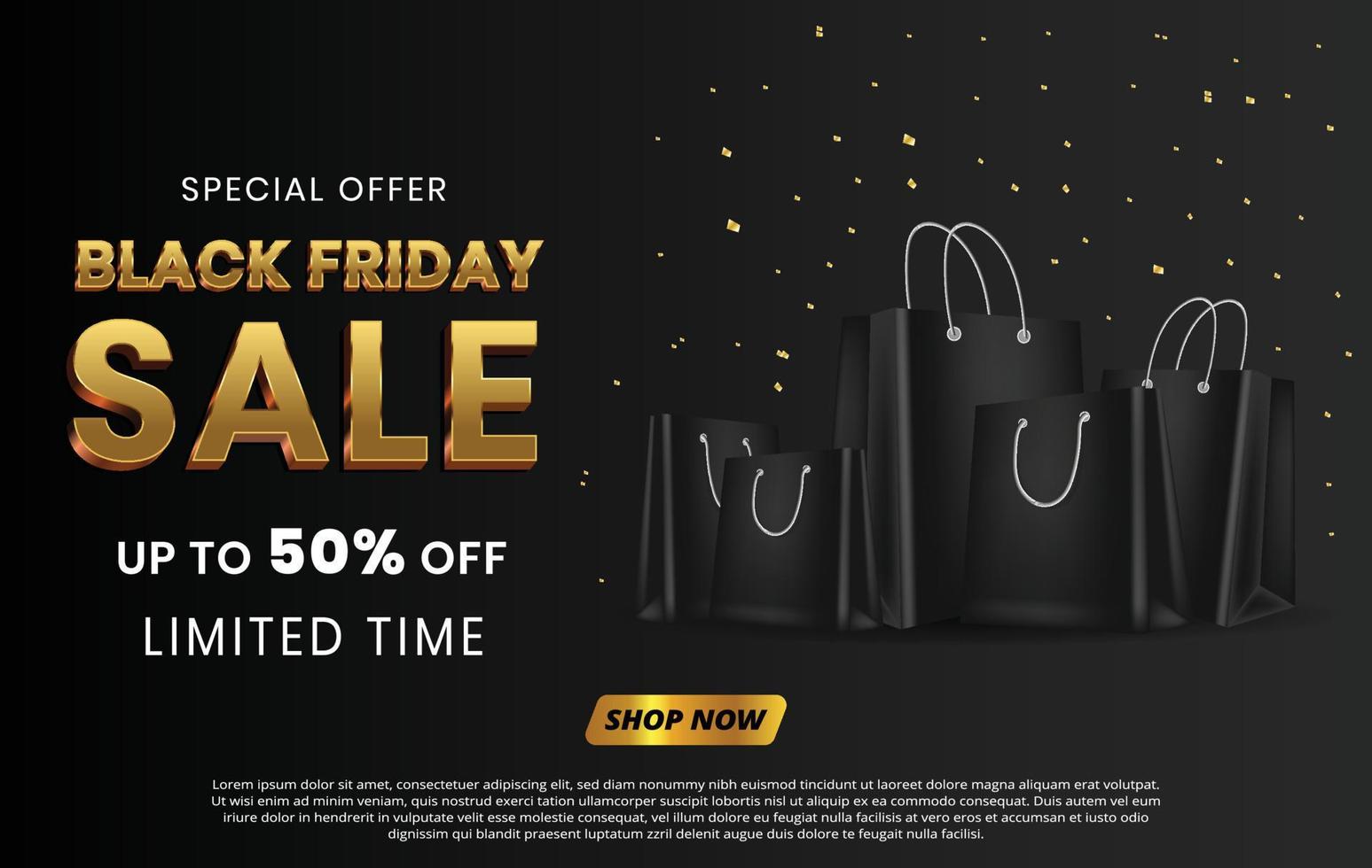 Black friday sale template design with realistic shopping bag vector