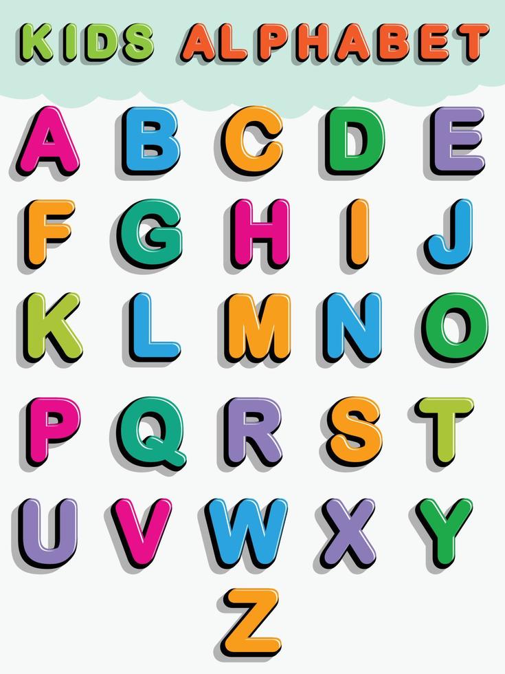 Colorful cartoon style english alphabet design for kid 16895795 Vector Art  at Vecteezy