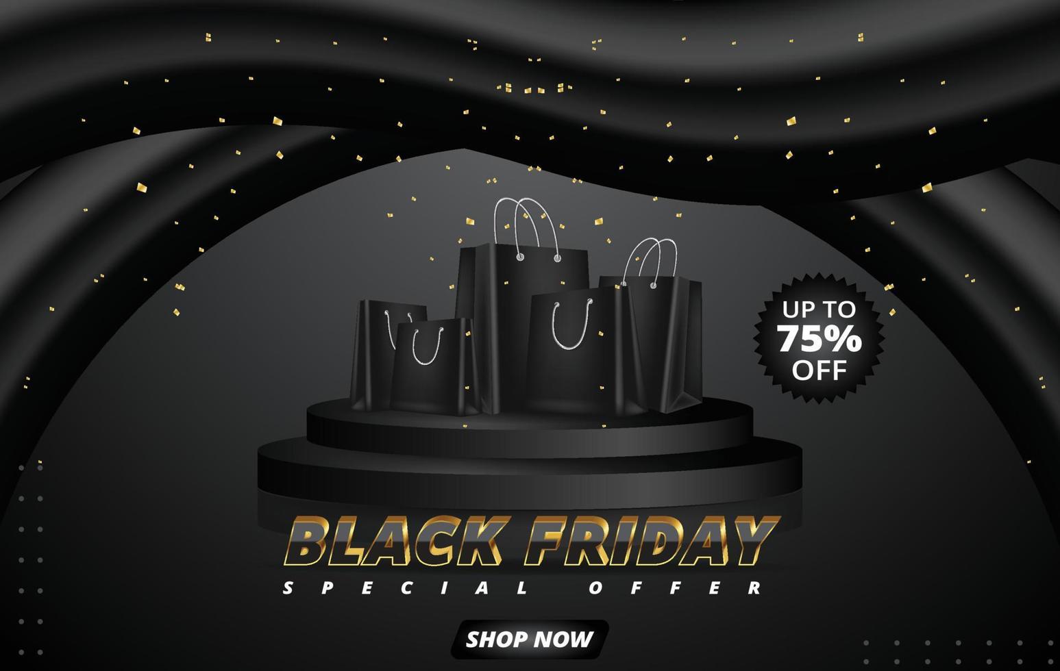 Black friday selling template design with realistic shopping bag vector