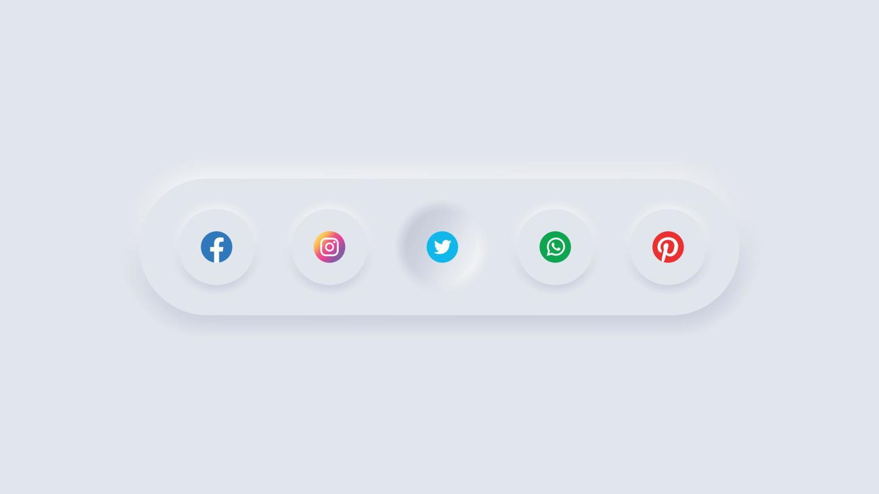 Neomorphic soft social media buttons vector