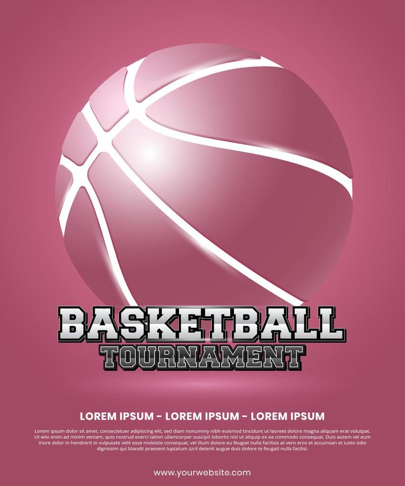 Basketball poster vector. tournament advertising banner with pink basketball vector
