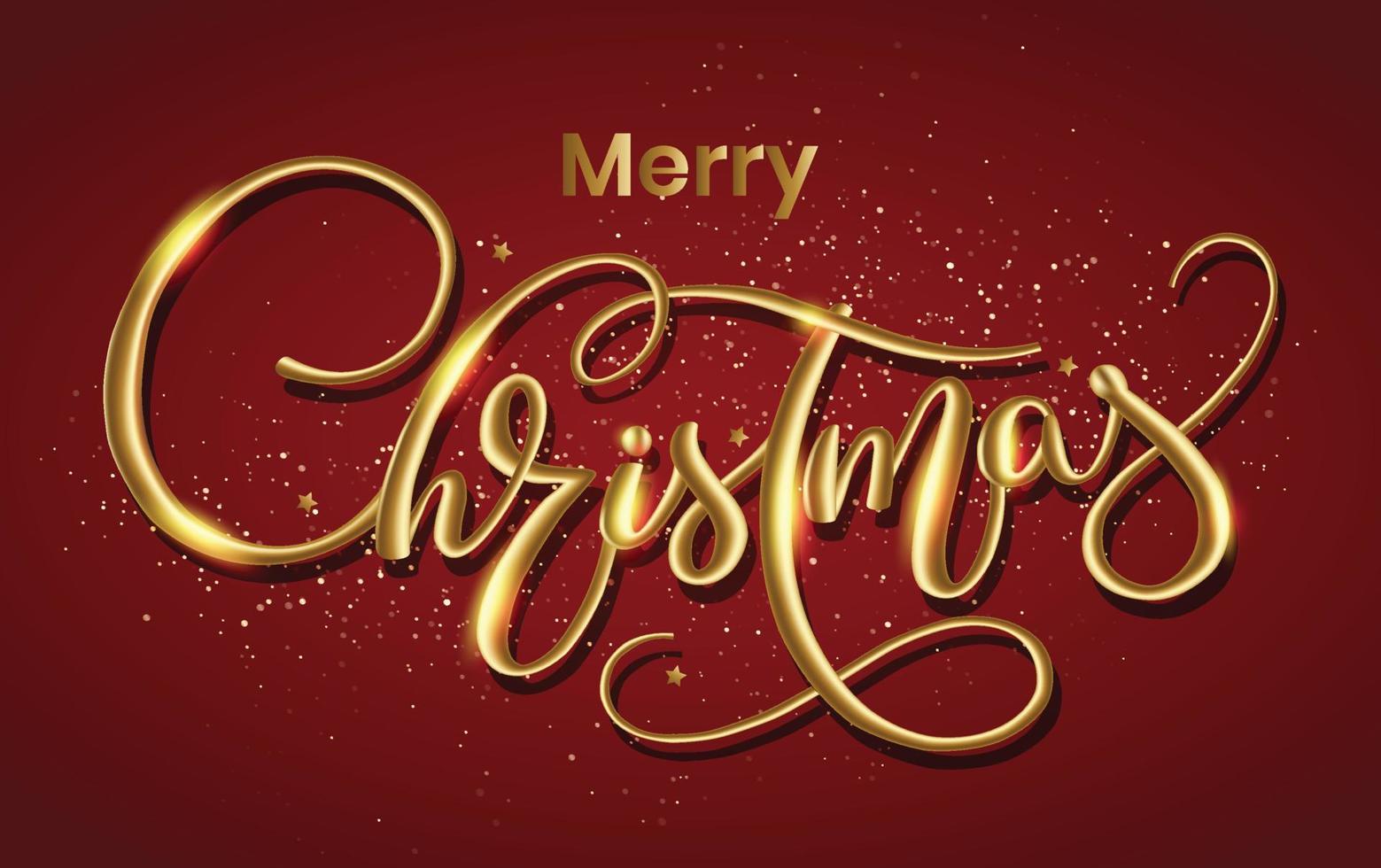 Merry christmas gold greeting card with 3d typography vector on red background