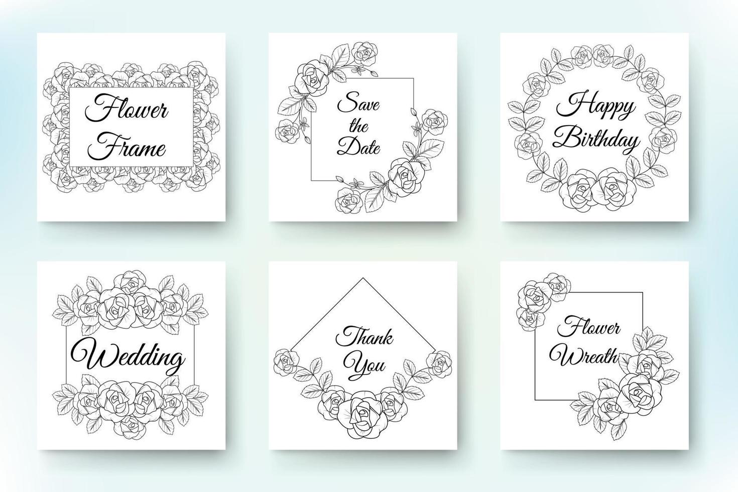 Design for invitation wedding or greeting cards of beautiful vector wreath and flowers set.