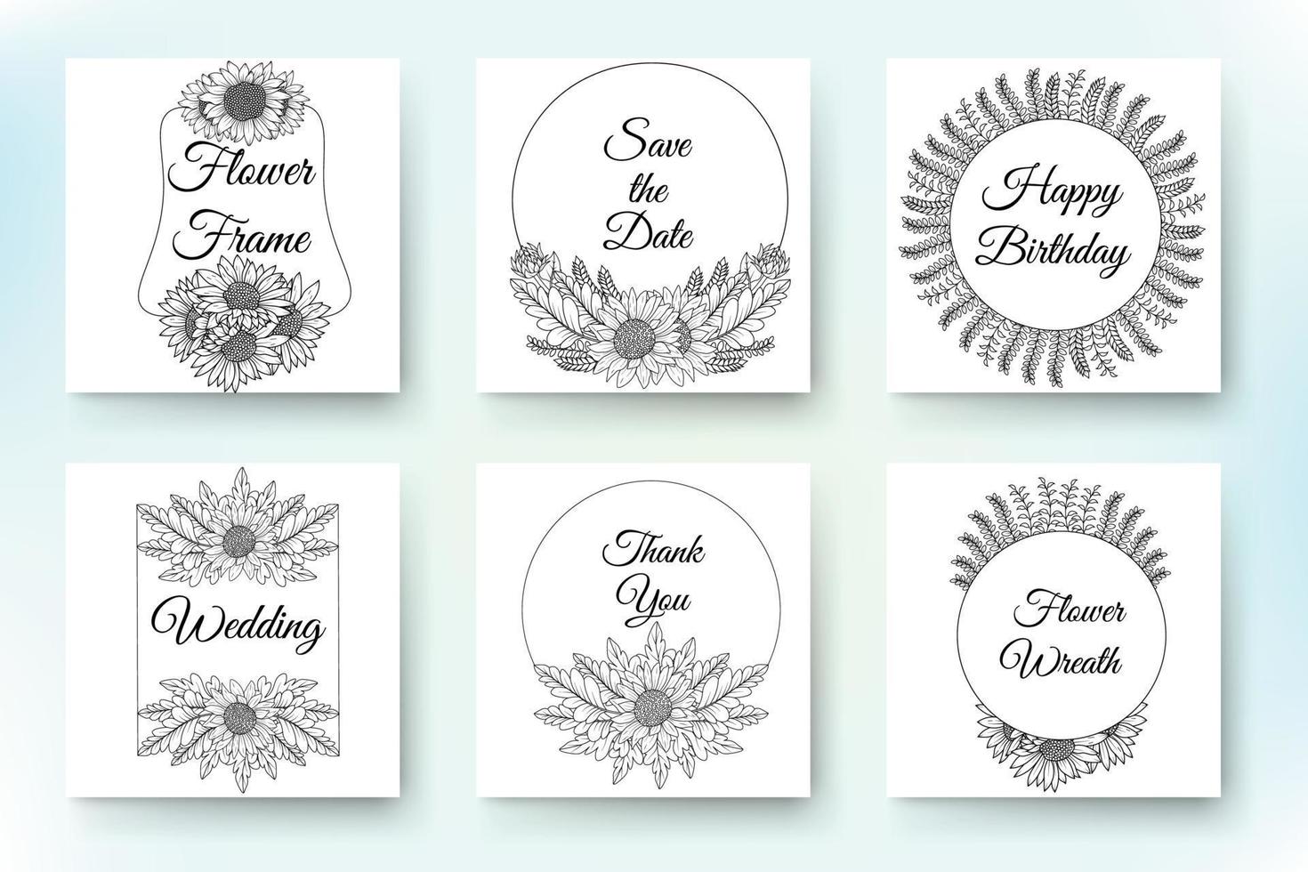 Design for invitation wedding or greeting cards of beautiful vector wreath and flowers set.
