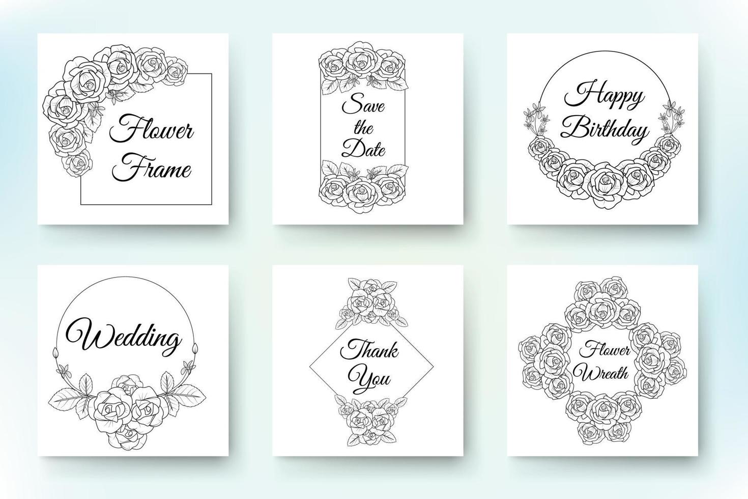 diseño para invitación de boda o tarjetas de felicitación de hermosa corona vectorial y juego de flores. vector