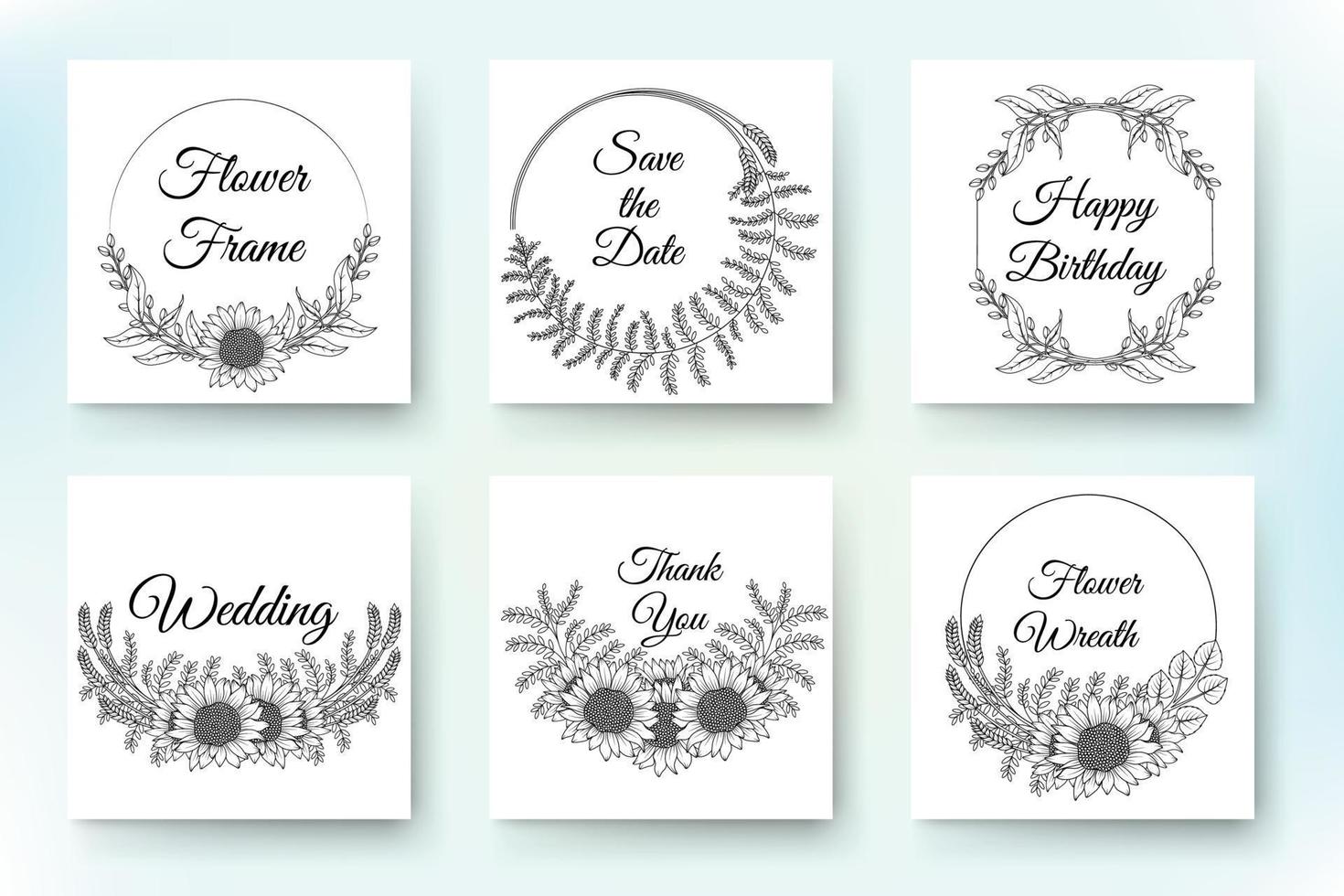 Design for invitation wedding or greeting cards of beautiful vector wreath and flowers set.