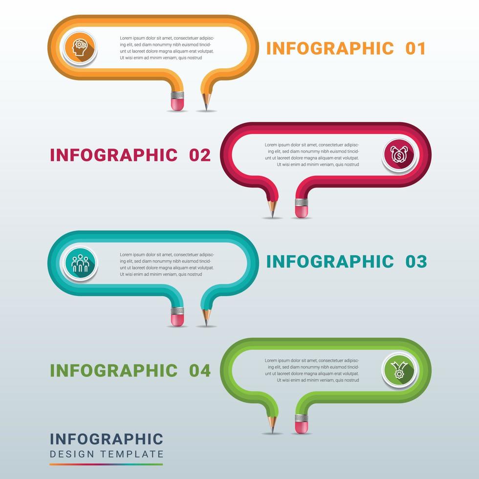 vector de plantilla de infografía de cuatro opciones con lápiz curvo